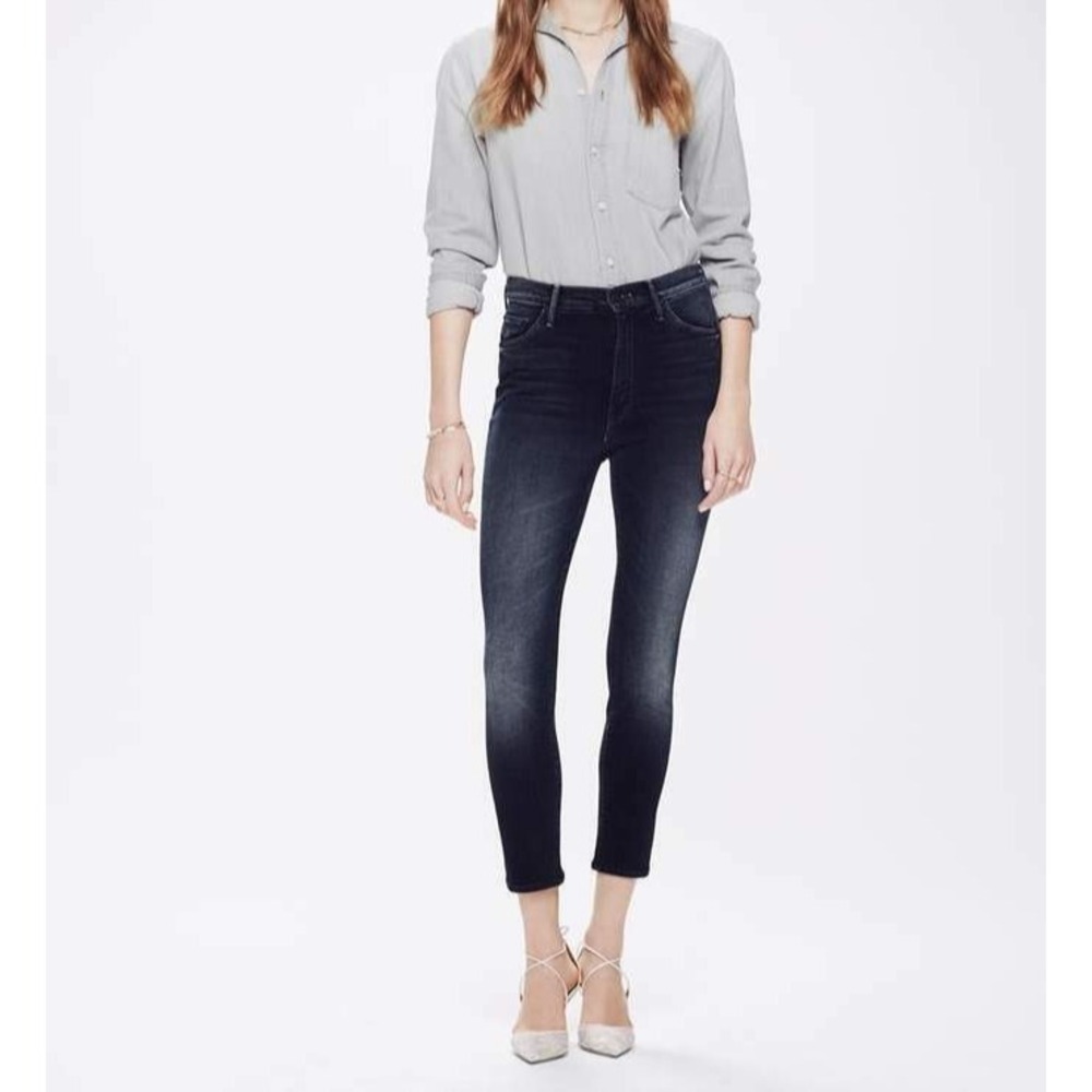 MOTHER The Looker Crop Skinny Jeans Last Call Dark Blue Wash Size 25 $228